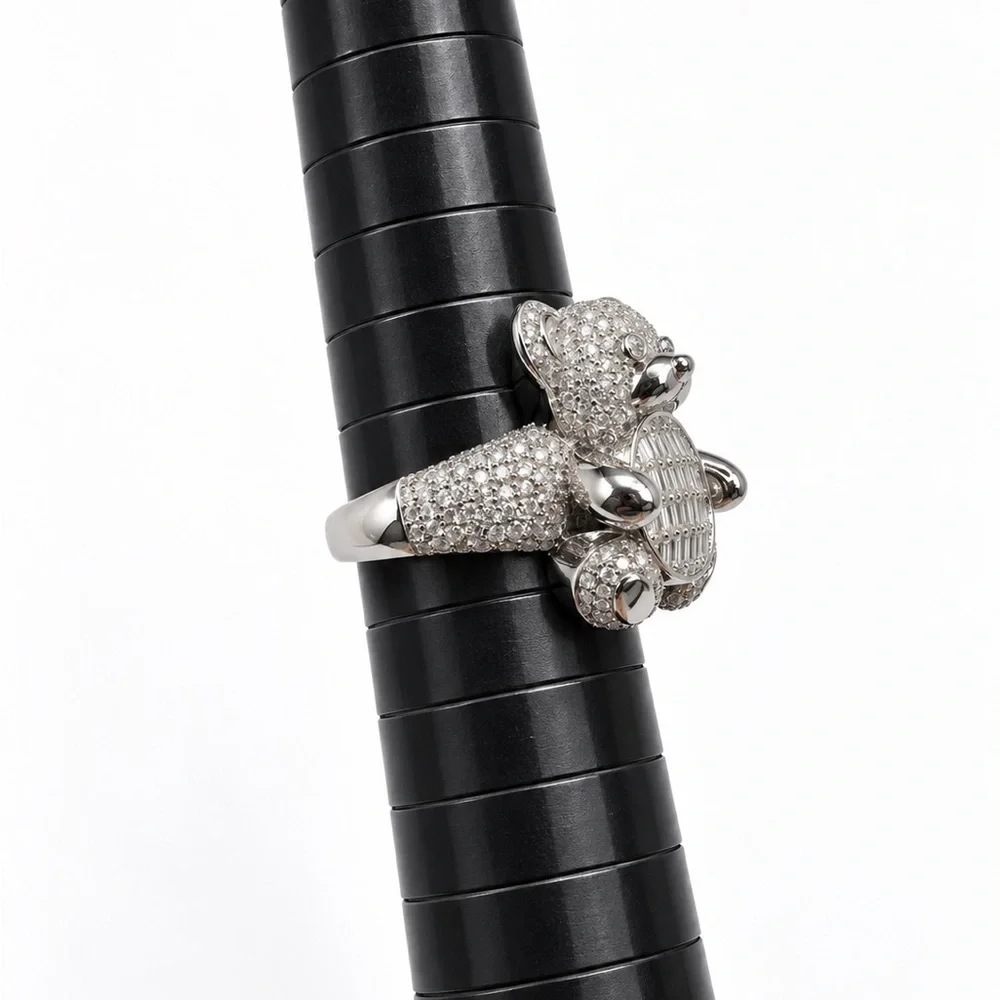 925 Sterling Silver 4.00CTW MOISSANITE Teddy Bear Men’s Ring Size 11